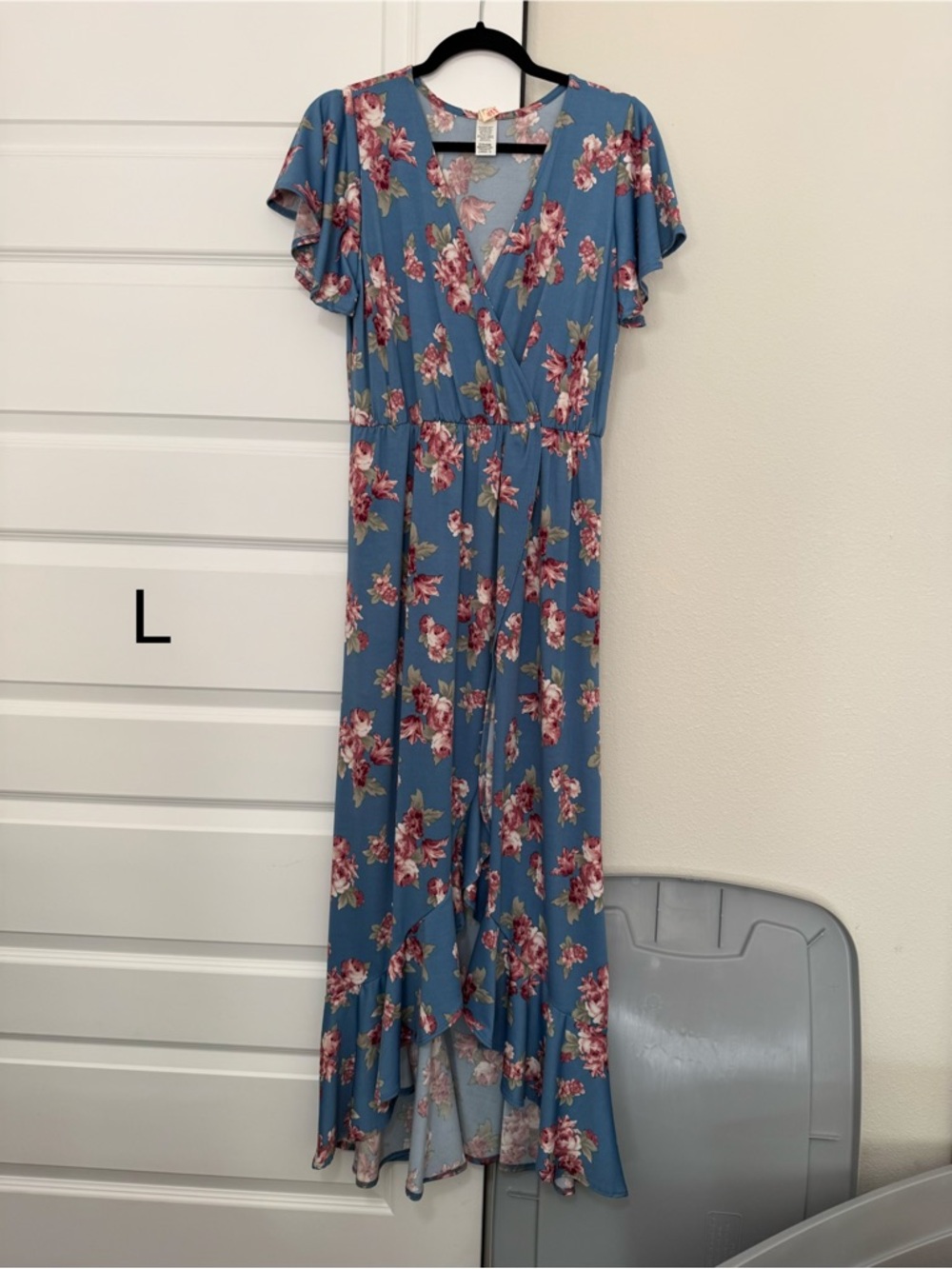 Floral Wrap Maxi Dress - Blue with Pink Floral